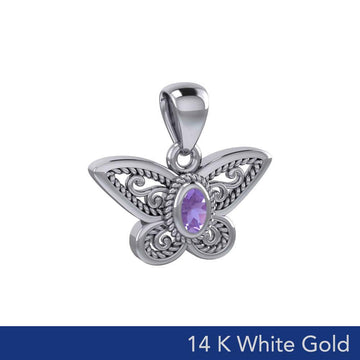 Life's colorful transformation ~ 14K White Gold Jewelry Butterfly Pendant with Gemstone WPD3685 - Jewelry